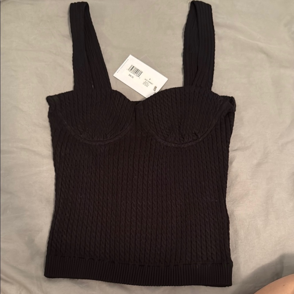 DANIELLE BERNSTEIN Black Ribbed Crop Top